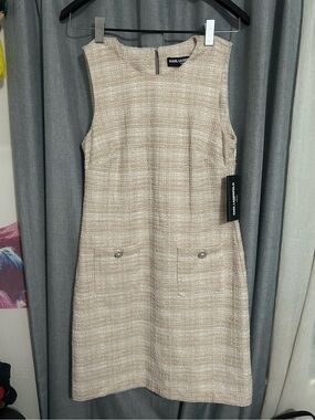 Karl Lagerfeld Neutral Beige Tweed Pocket Shift Dress